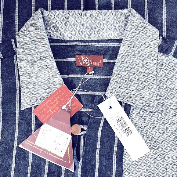 VEDA NXT BLUE SHIRT Linen Fabric. Urban Wear. Short Kurta. Brand New - Picture 6 of 7